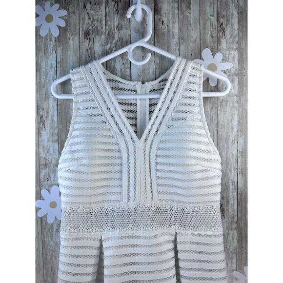 Francesca's A-Line Mini Dress M White Striped V Neck Sleeveless Lace‎ Trim Mesh - Picture 3 of 9